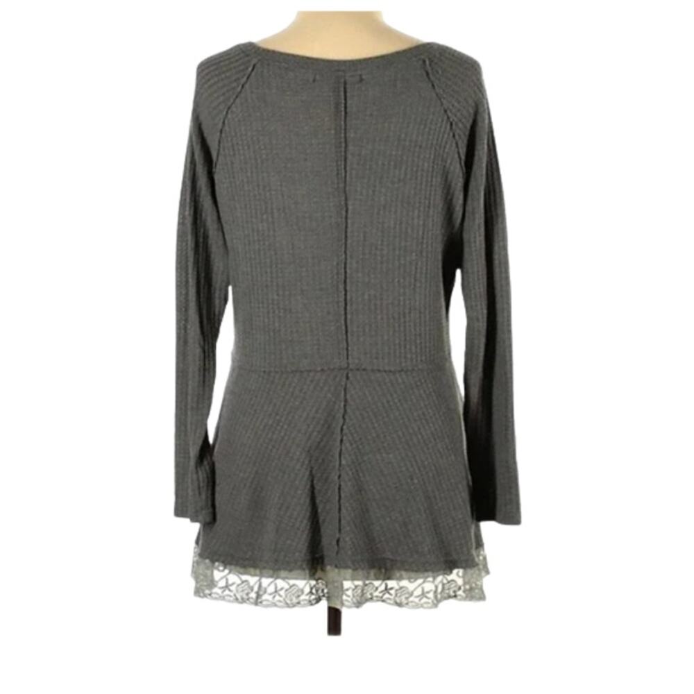 Merokeety Gray Thermal And  Lace Long Sleeve Tunic Top Size Large - Picture 3 of 9